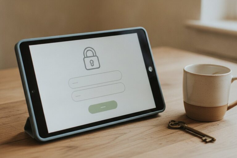Tablet showing a members sign-in screen with a padlock